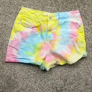 Judy Blue Denim Shorts Women's Small‎ Tie Dye Pastel Rainbow Distressed Hem